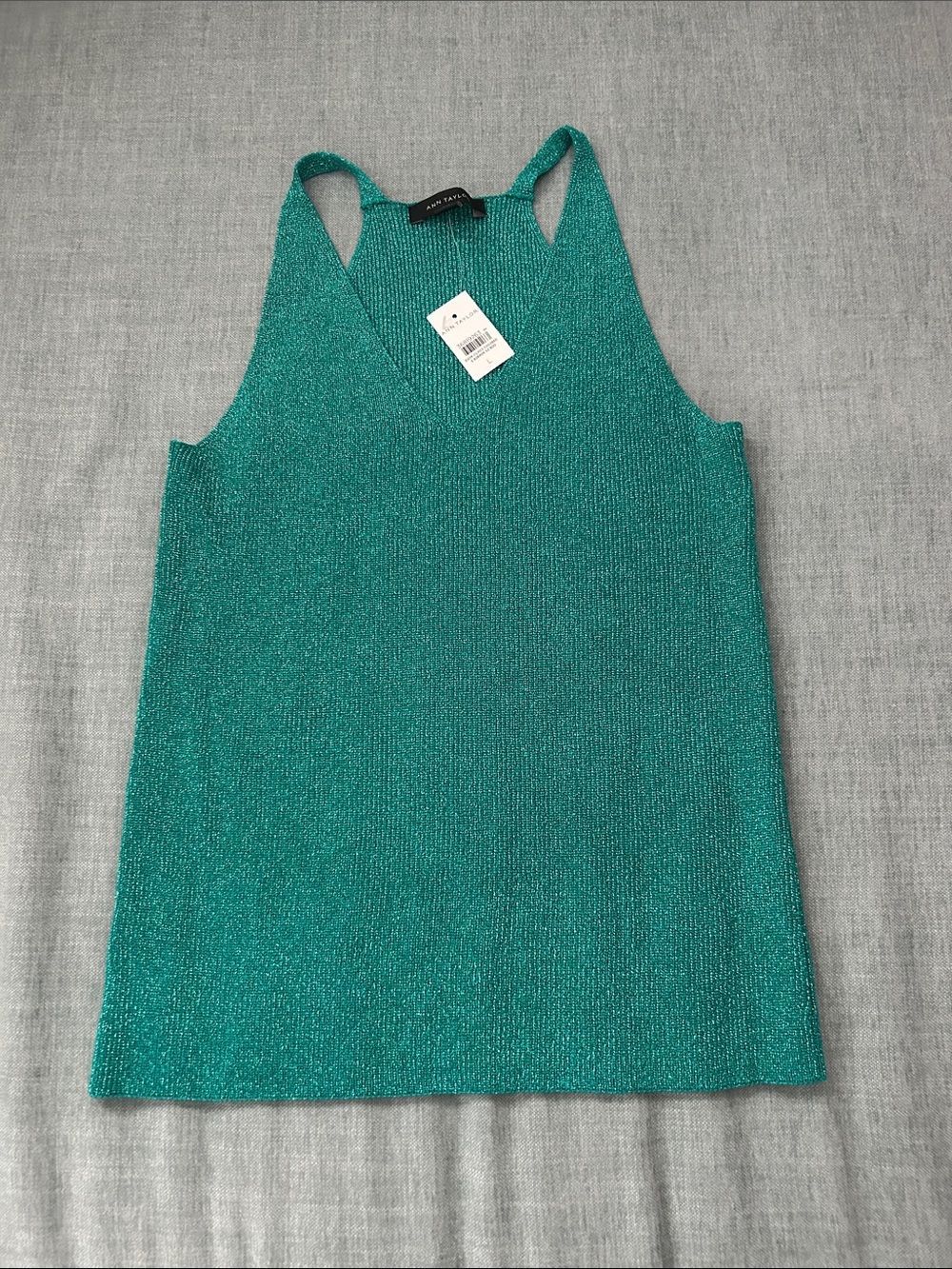 Ann Taylor Teal Metallic V-Neck Tank